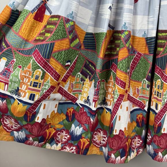 Lindy Bop Bambi Blue Holland Print Swing Dress Pin Up Retro Sz 4 50s Rockabilly - Picture 5 of 11